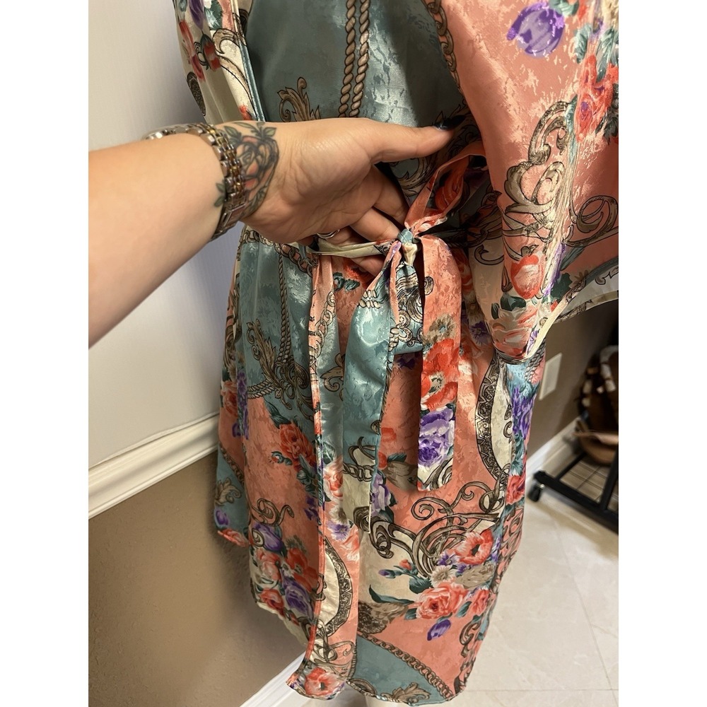 Cinema Etoile Vintage 2 Piece Nightgown Kimono Robe Set Floral Chain Print M/L - Picture 14 of 16